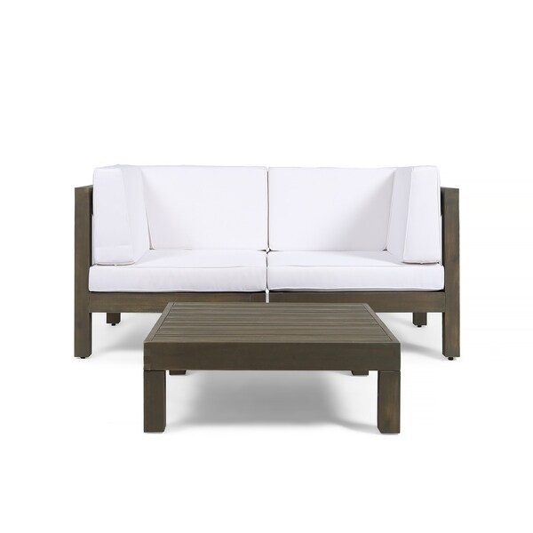 Oana Outdoor 2Seater Acacia Wood Sectional Loveseat and Coffee Table Set with Cushions by Christopher Knight Home