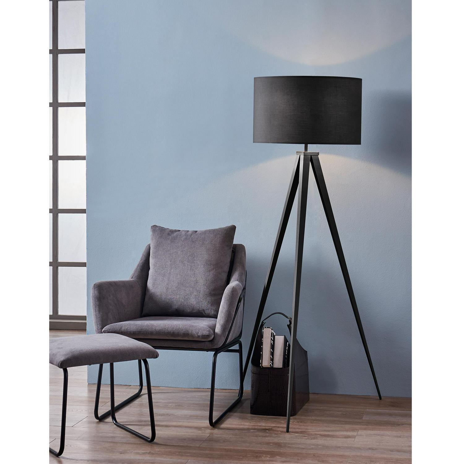 Teamson Home Romanza 60.23 Postmodern Tripod Floor Lamp with Drum Shade， Matte Black