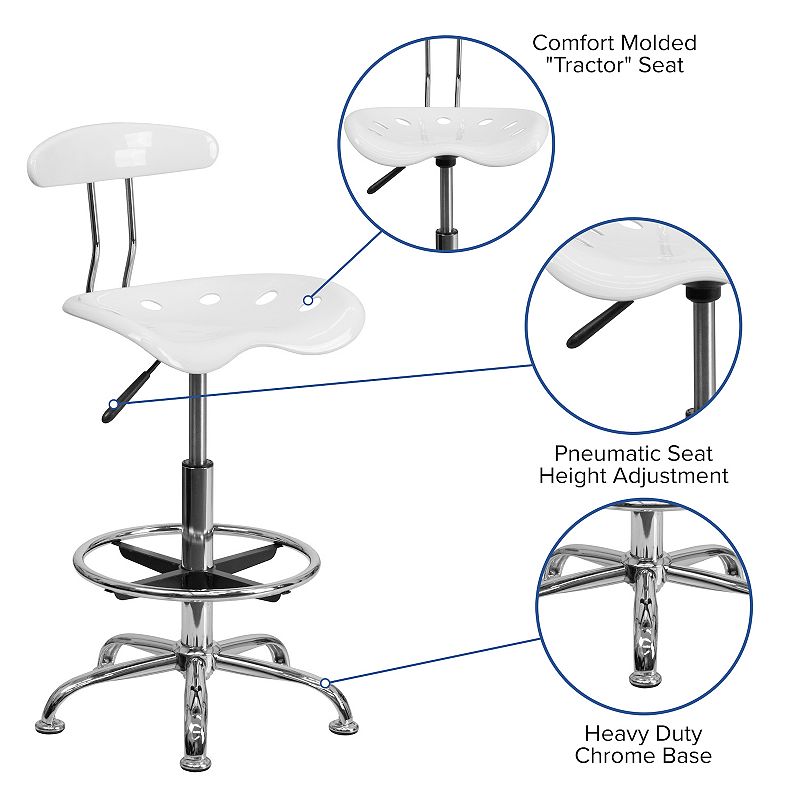 Flash Furniture Bradley White Tractor Seat Drafting Stool