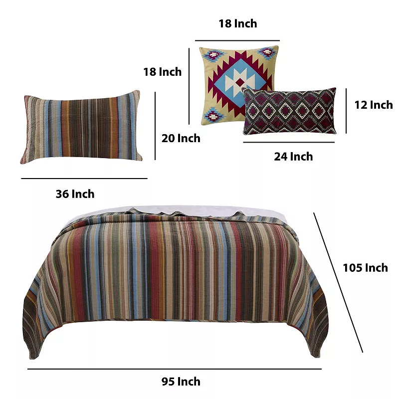 Stripe Pattern Cotton Quilt Set with 2 Pillows and 2 Quilt Shams，Multicolor