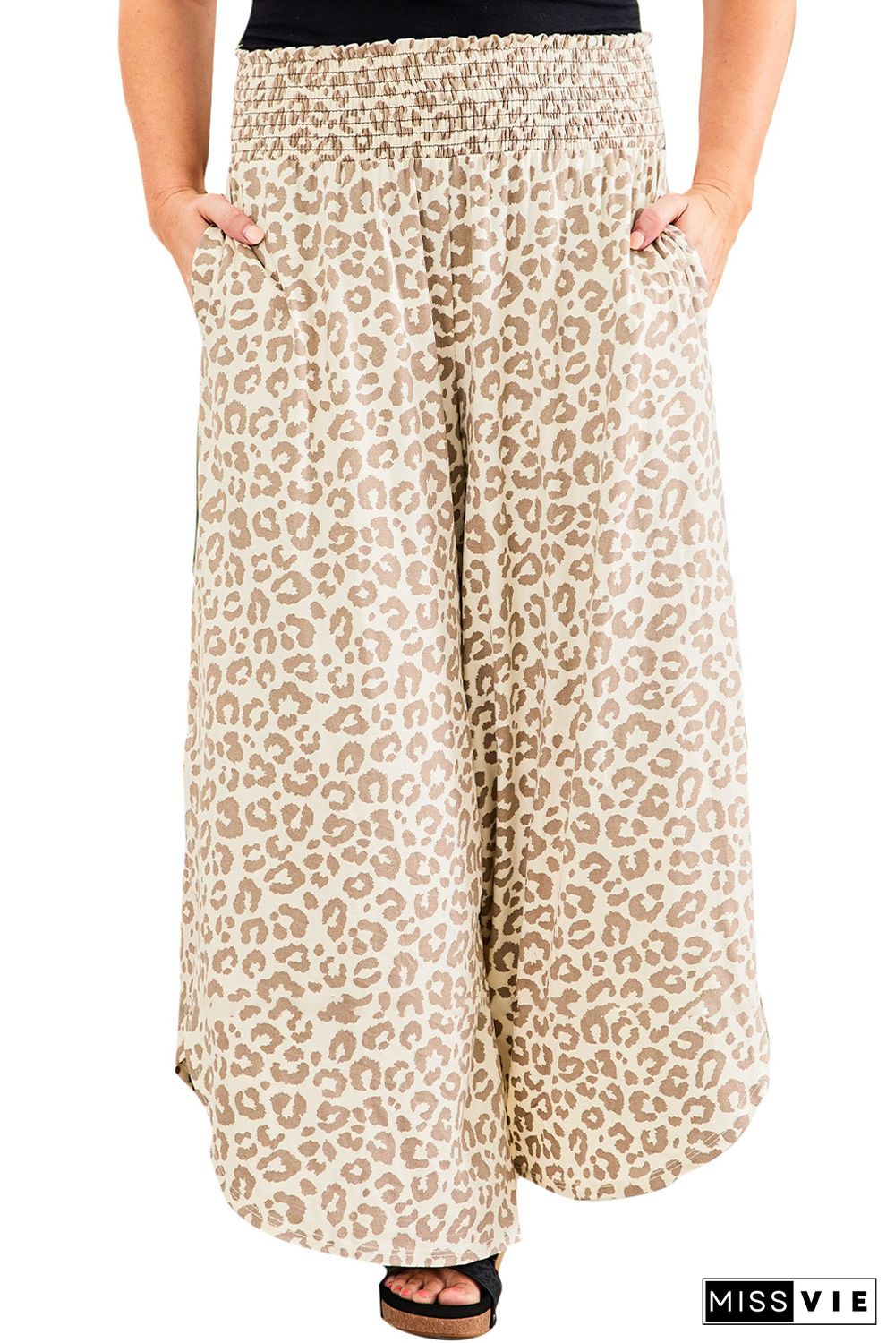 Plus Size Leopard Wide Leg Pants