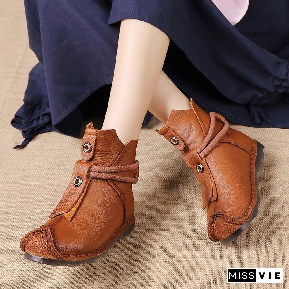 Women Genuine Leather High Quality Fashion Short Flats Ankle Boots