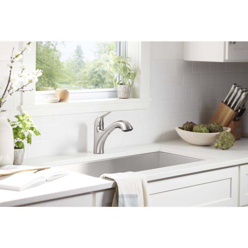 KOHLER Jolt Single Handle Standard Kitchen Faucet in Vibrant Stainless 30612-VS