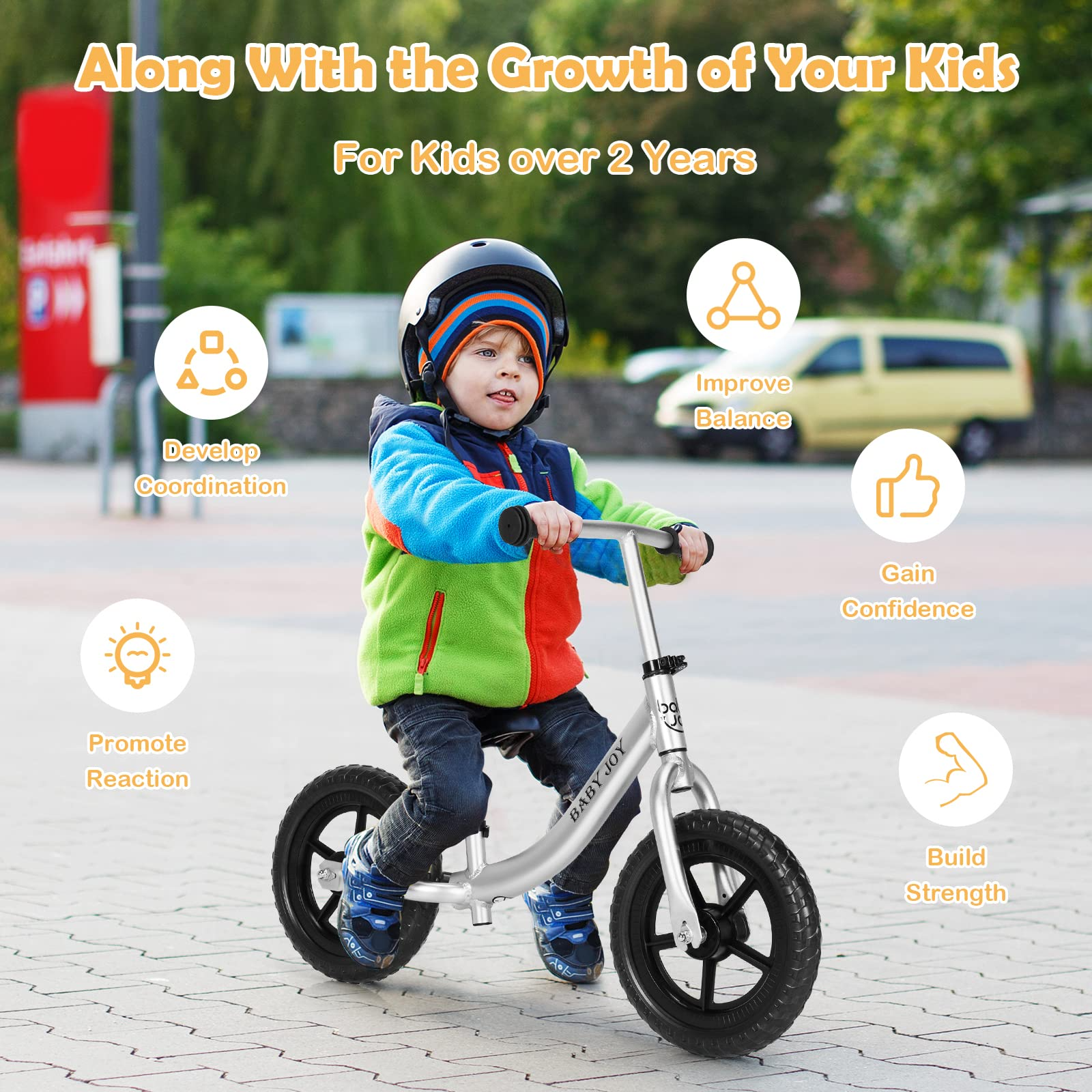 BABY JOY Kids Balance Bike, No Pedal Training Bicycle with Adjustable Handlebar & Seat