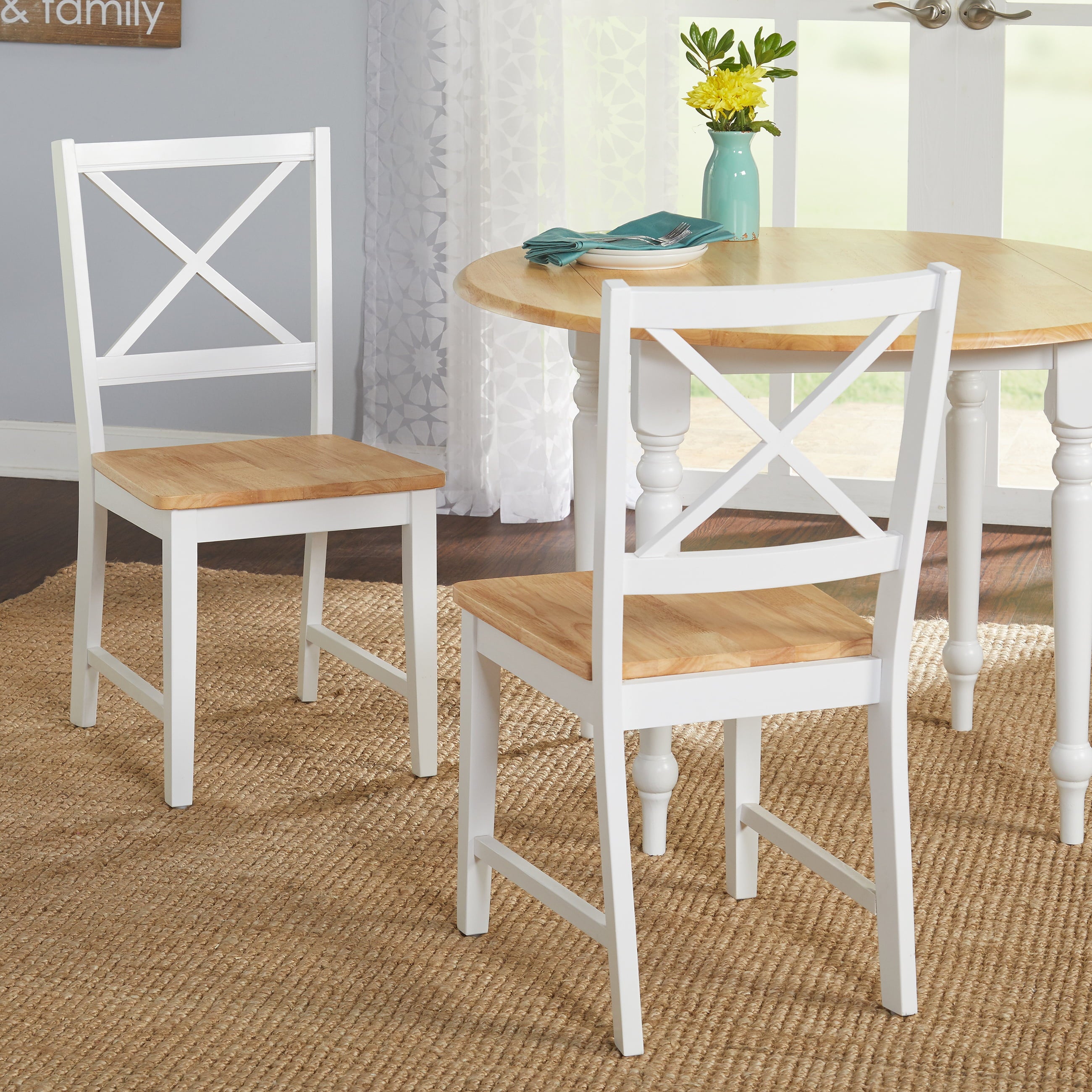 Virginia Cross-Back Chair， Set of 2， White/Natural