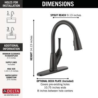 Delta Classic Single Handle Pull Down Sprayer Kitchen Faucet in Matte Black 19810-BL-DST