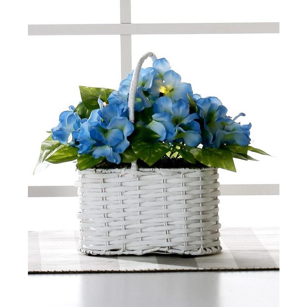 The Lakeside Collection Blue Floral Lighted Easter Display With Woven Faux Wood Basket