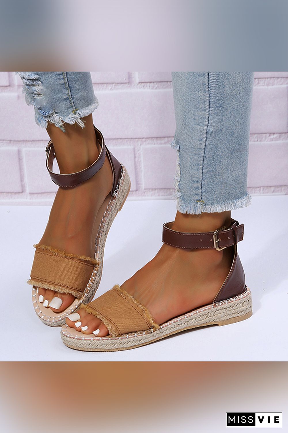 Open Toe One Band Color Block Flat Sandals