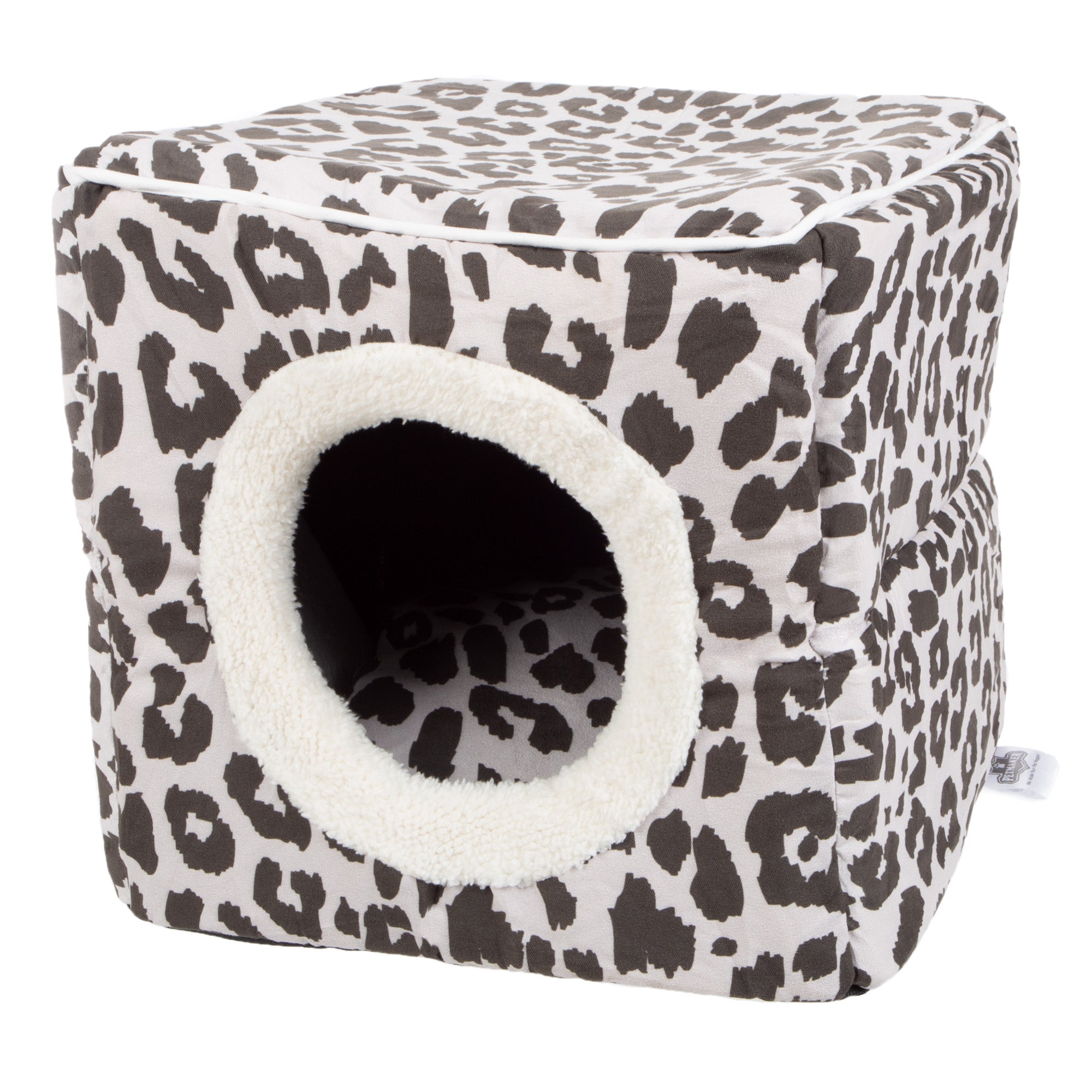 Cat House - Indoor Bed with Removable Foam Cushion - Cat Cave for Puppies, Rabbits, Guinea Pigs, and Other Small Animals by PETMAKER (Animal Print)