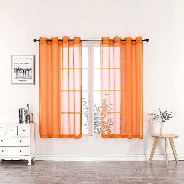 Goodgram Basics Bright Orange 2 Piece Grommet Top Translucent Sheer Voile Window Curtain Panels 63 In Long