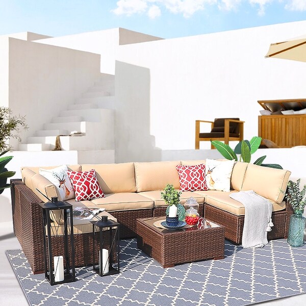 Wicker/ Steel 7piece Outdoor Cushioned Sectional Sofa Set