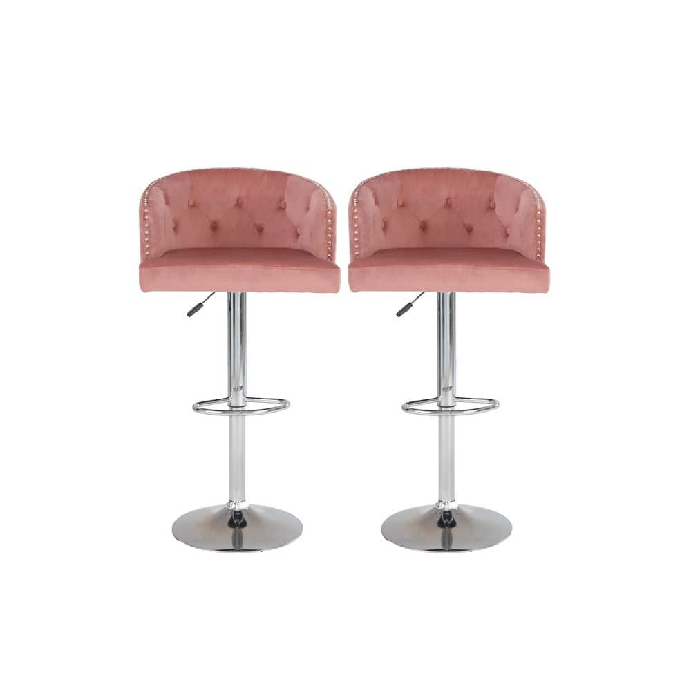 Silverpark 42.91 in. Pink Modern Counter Height Bar Stools Set of 2 Adjustable Swivel Bar Chairs,Seat Velvet Dining Room Bar Chairs AY00CA220725011