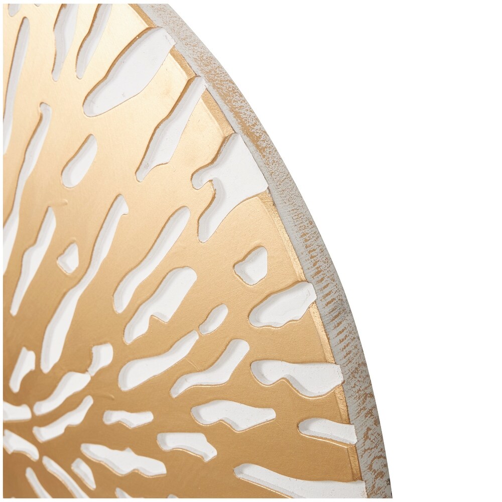 Gold Wooden Abstract Carved Starburst Wall Decor with White Backing
