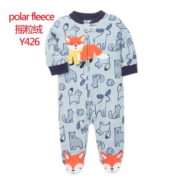 Docinmom 2023 Baby Warm Clothes Fleece Romper Cartoon Fox Unicorn Dinosaur Sleepwear New Born Bebe Clothing Jumpsuit Coverall