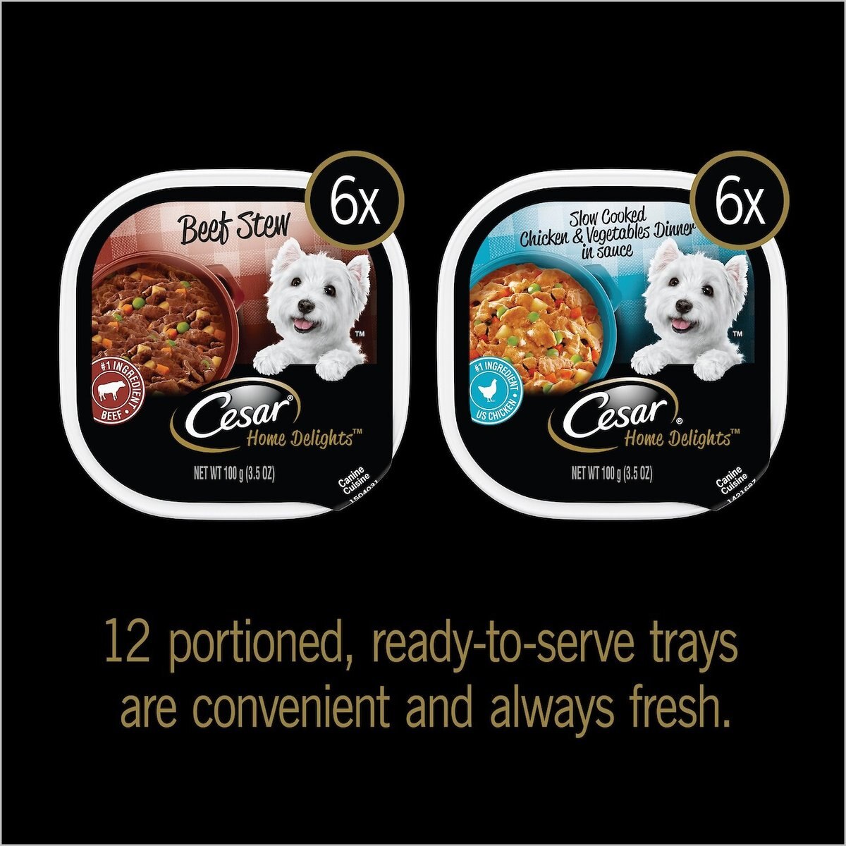 Cesar Home Delights Slow Cooked Chicken and Vegetables and Beef Stew Variety Pack Dog Food Trays