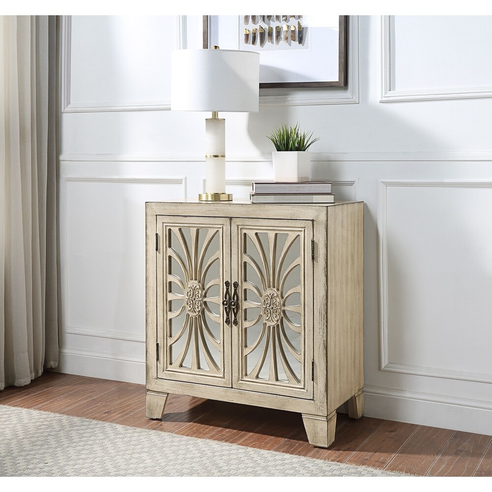 Rectangular Console Table with Mirrored Doors in Antique White