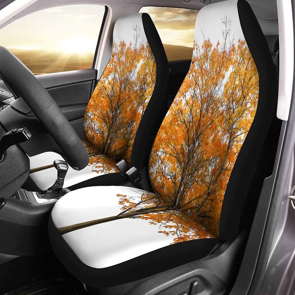 Set Of 2 Car Seat Covers Orange Fall Medium Straight Autumn Maple Tree Ob Branch Universal Auto Front Seats Protector Fits