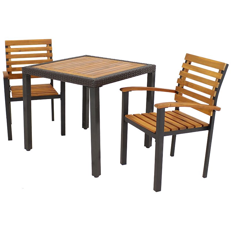 Sunnydaze Julian Acacia Wood and Resin Rattan 3-Piece Patio Dining Set