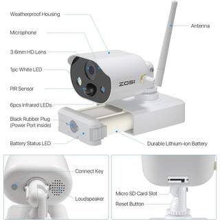 ZOSI 1080P Wireless Surveillance IP Camera Battery Rechargeable with Solar Panel Night Vision 2-Way Audio Human Detection 2NC-1902Y32-W-US