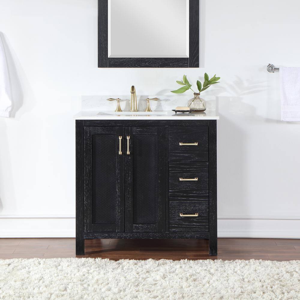 Altair Hadiya 36 in. W x 22 in. D x 34 in. H Bath Vanity in Black Oak with Carrara White Composite Stone Top 542036-BO-AW-NM