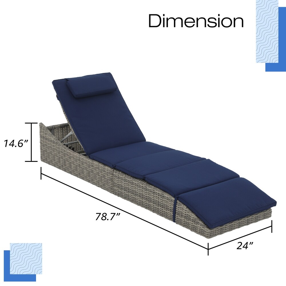 Adjustable Outdoor Wicker Reclining Chaise Lounge with Cushion