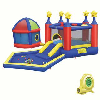 HONEY JOY Inflatable Bounce House Twinkle Star 5-In-1 Kids Inflatable Castle with Slide Jumping Area Ball Pit with 735-Watt Blower TOPB006376