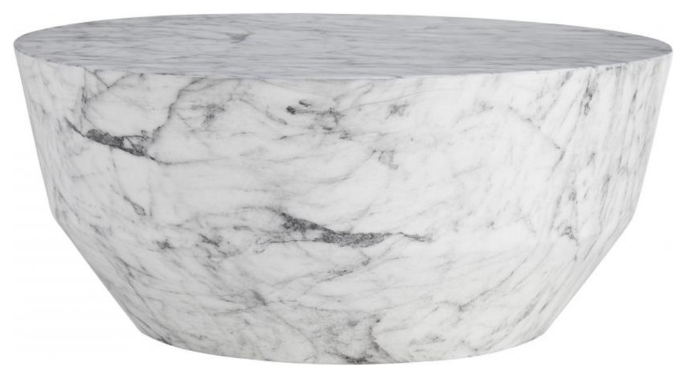 Godwin Cocktail Table  White Faux Marble  Concrete  Round  32 quotW (5639 3MNMY)   Traditional   Coffee Tables   by Lighting Reimagined  Houzz