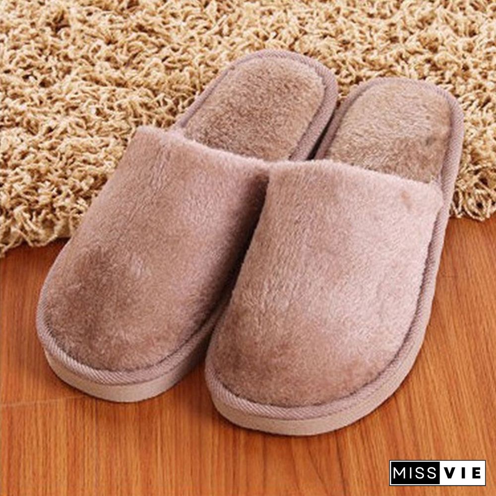 1Pair Long Plush Suede Slippers Home Indoor Shoes Winter Slippers