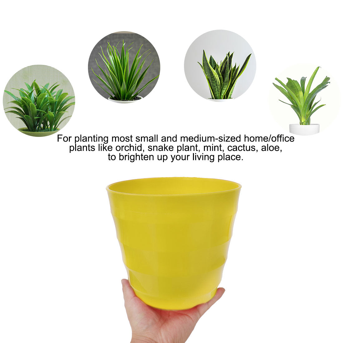 Home Balcony Garden Plastic Round Plant Planter Flower Pot Yellow 19cm Dia