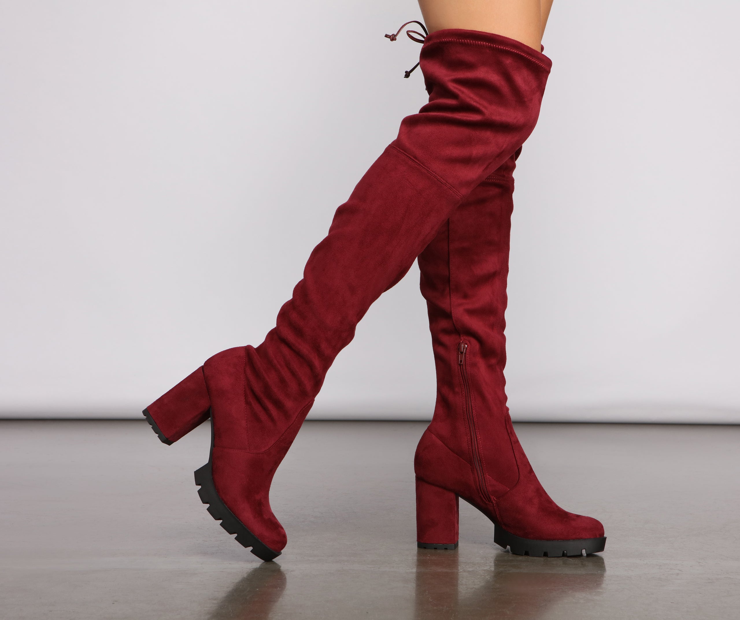 Faux Suede Over The Knee Lug Sole Boots