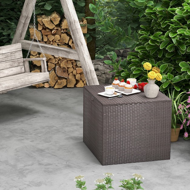 Costway 72 Gallon Patio Rattan Wicker Storage Deck Box Container With Liner Garden