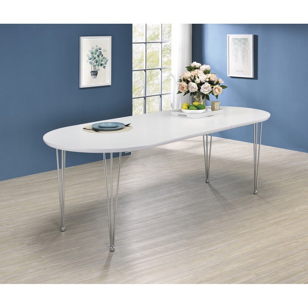 Coaster Furniture Heather Matte White and Chrome Oval Dining Table