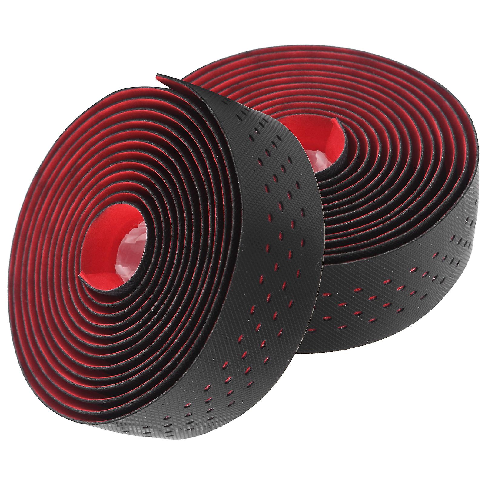 Punching Style 1pair Road Bike Handlebar Tapes Nonslip Bicycle Handle Bar Wrap Beltblack + Red