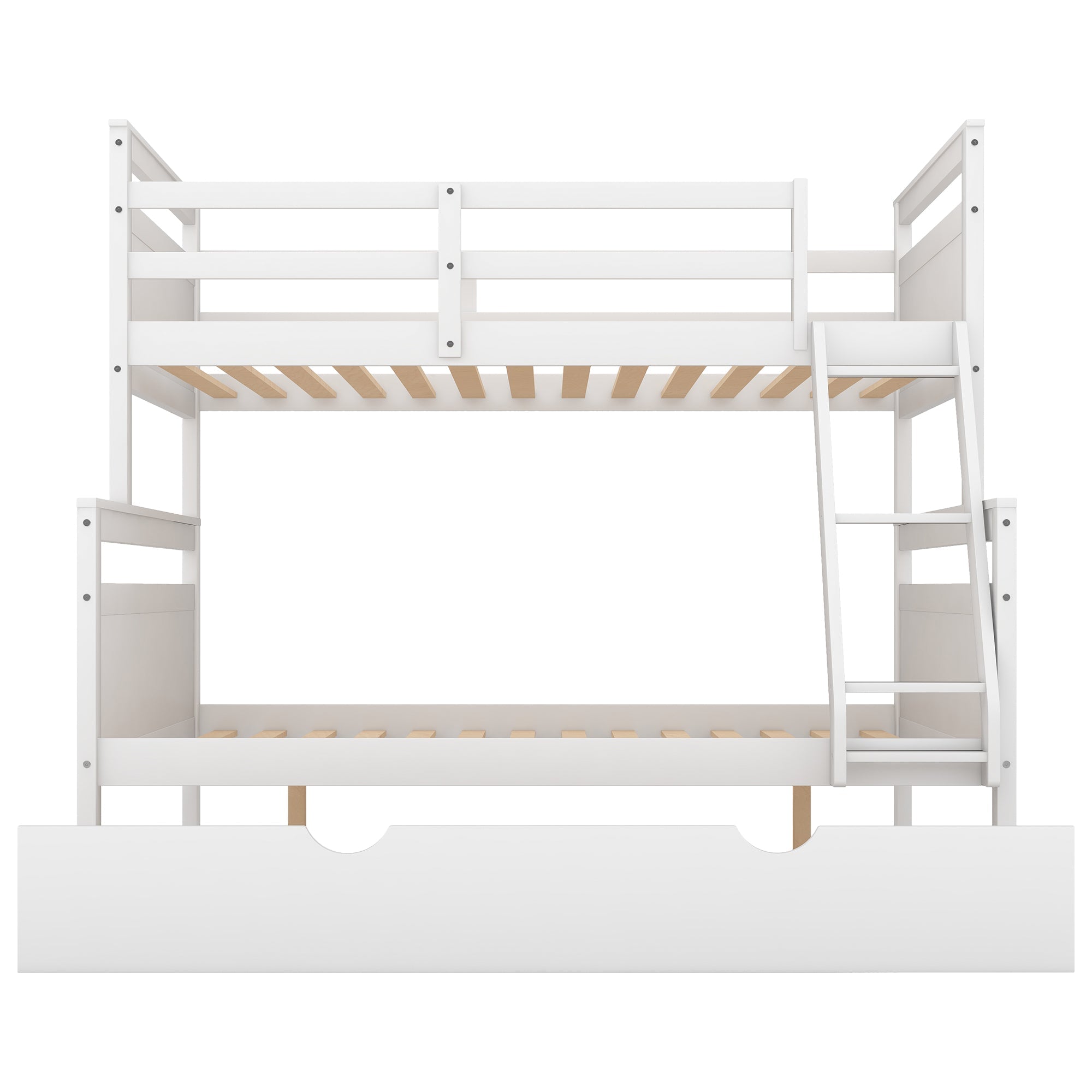 Euroco Wood Twin over Full Bunk Bed with Trundle for Kids & Adults for Bedrooms, White