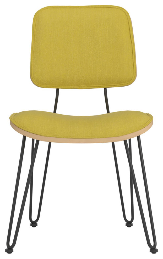 Set of 2 Dining Chair  Hairpin Metal Legs With Saddle Seat  ampPanel Back  Yellow   Midcentury   Dining Chairs   by Decor Love  Houzz