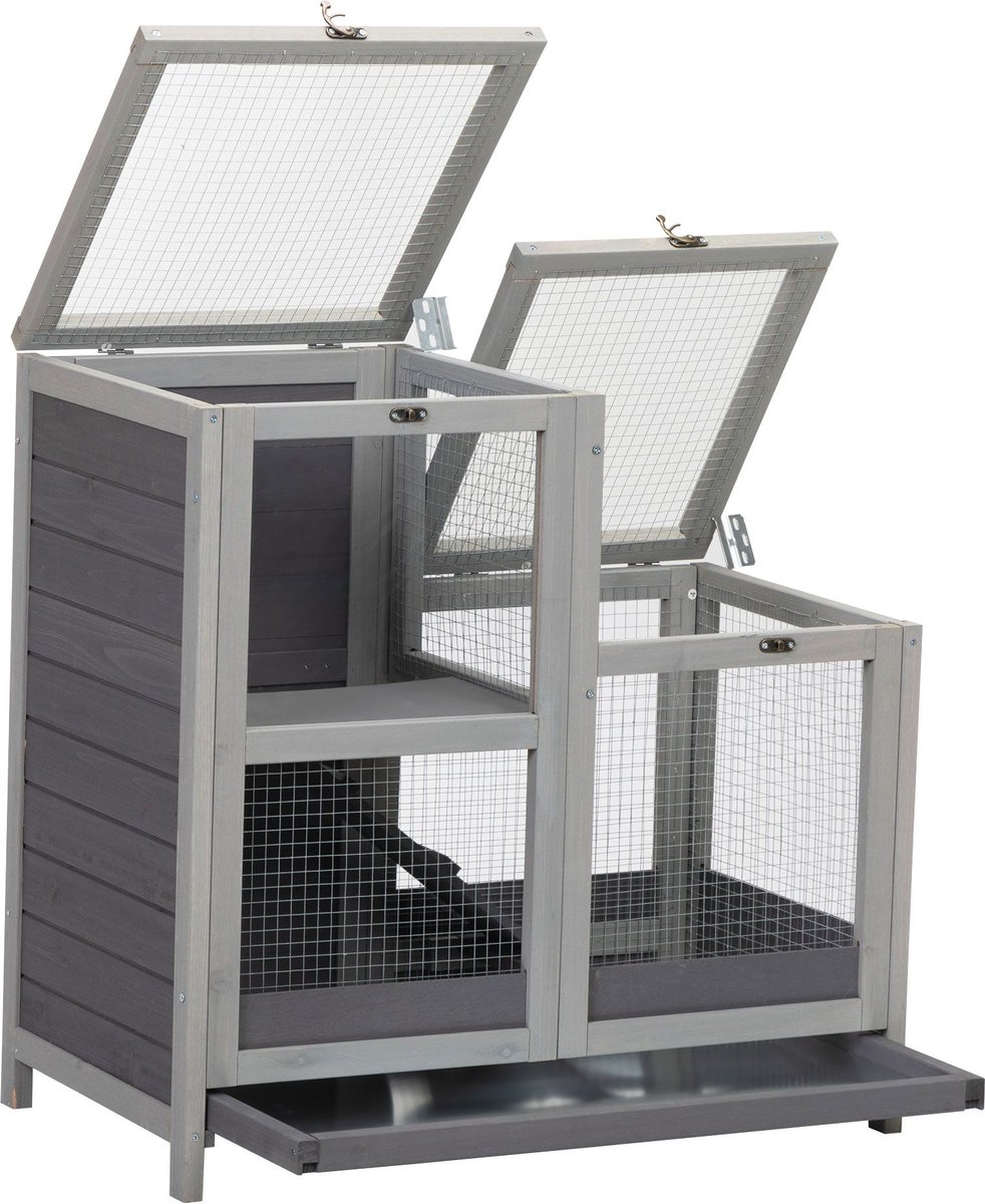 Coziwow 2-Tier Wooden Small Pet Cage， Grey