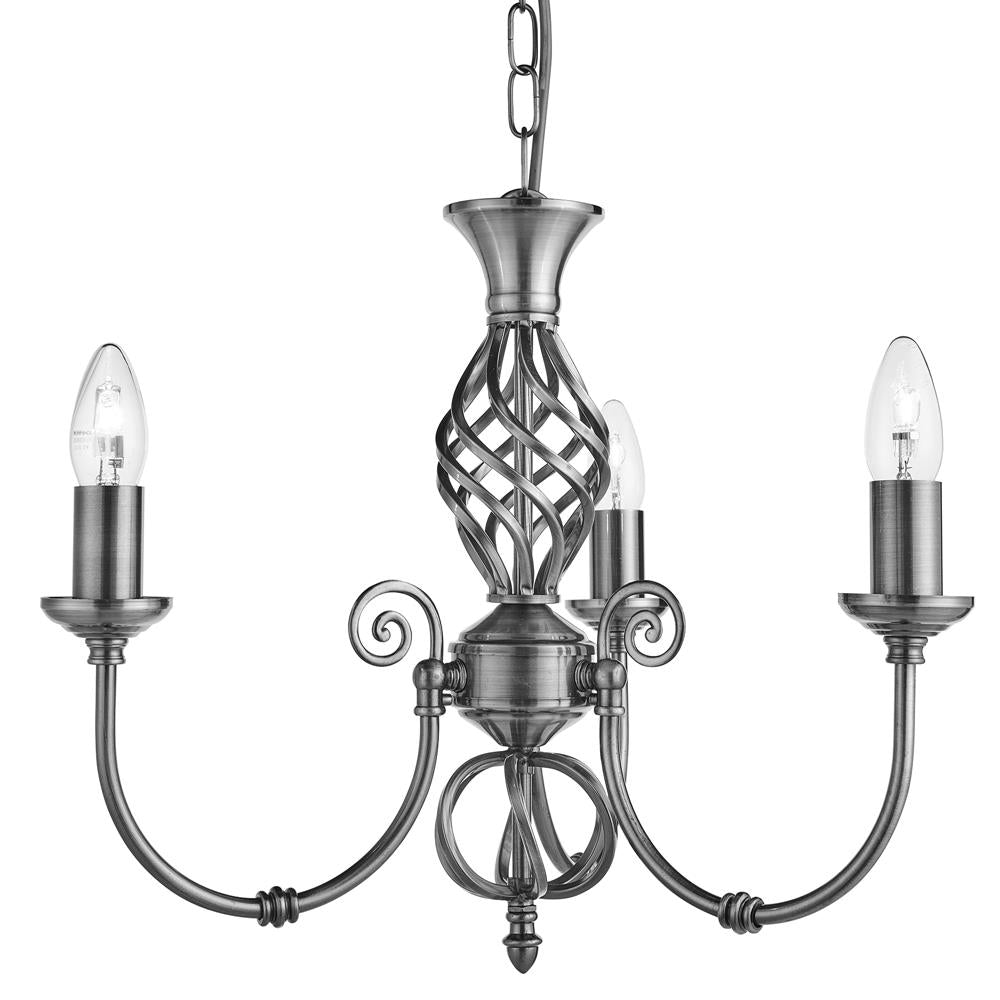 Searchlight 4489-3 Zanzibar Satin Chrome 3 Lamp Traditional Ornate Column Pendant Light