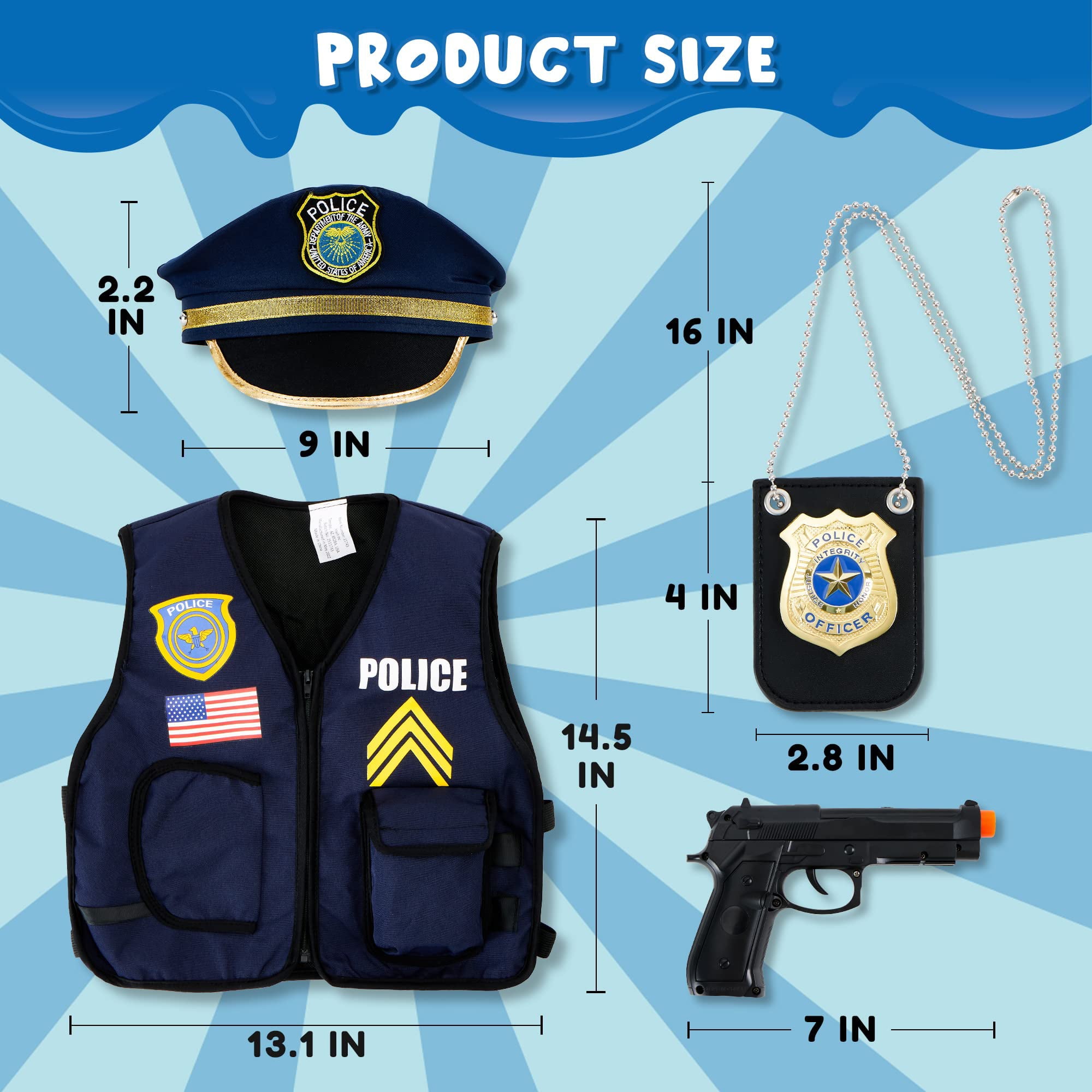 JOYIN 14 Pcs Police Pretend Play Toys Hat and Uniform Outfit for Halloween Dress Up Party, Police Officer Costume, Role-playing