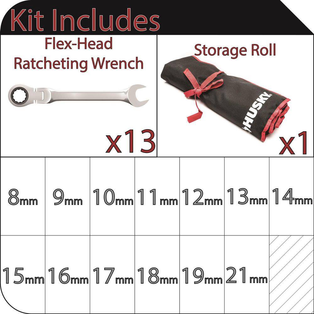 Husky Master Metric Flex Head Ratcheting Wrench Set (13-Piece) HFRW13PCMM