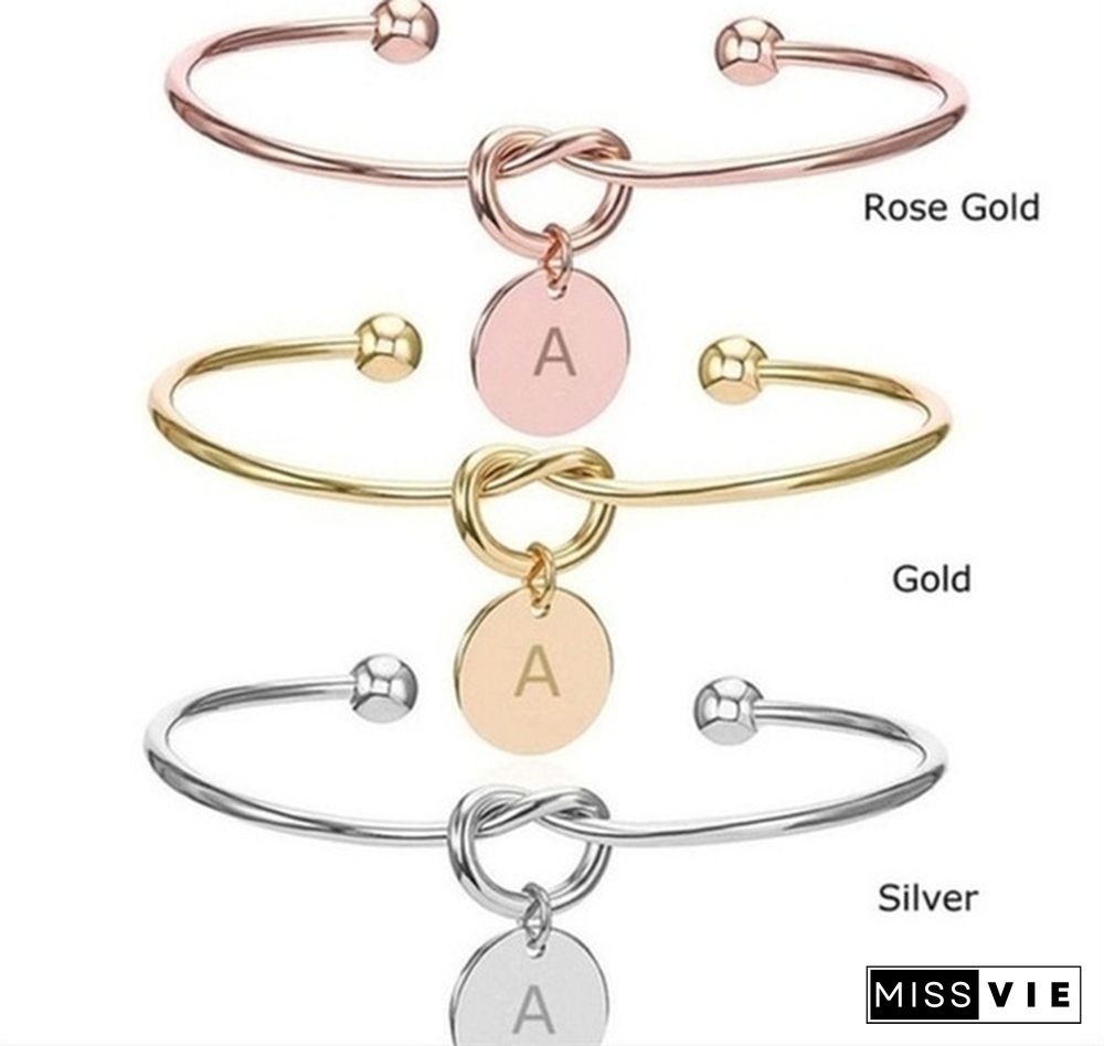 New European and American Fashion Band 26 Letter Knot Bracelet Personalized Initial Heart-shaped Bracelet Monogram Bridesmaid Gift Bracelet