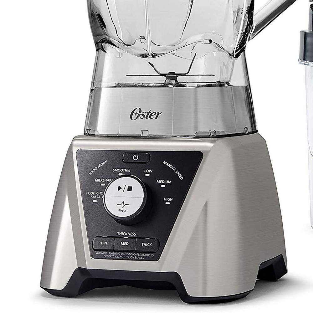 Oster Pro 64 oz. 3-Speed Brushed Nickel Silver Blender with Texture Select Settings 2-Blend-N-Go Cups and Tritan Jar 985119569M