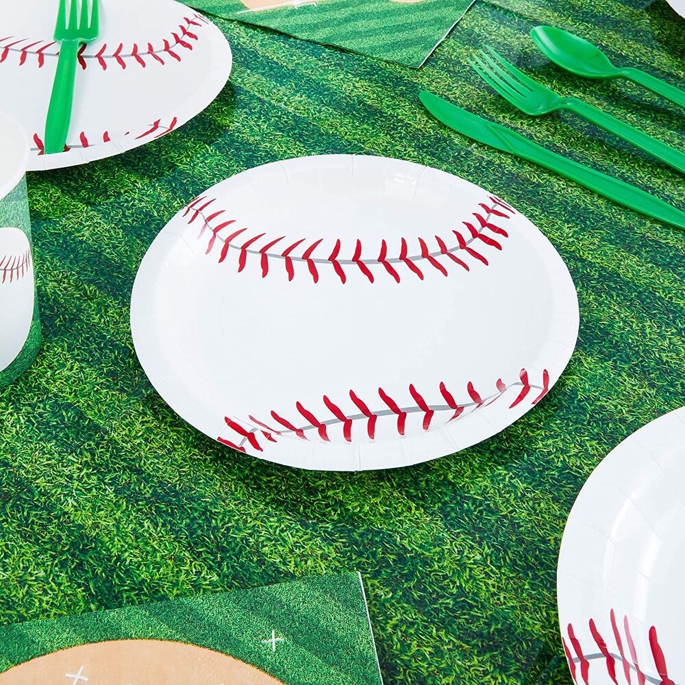 Baseball Plates for Sports Birthday Party (White  7 Inches  80 Pack)