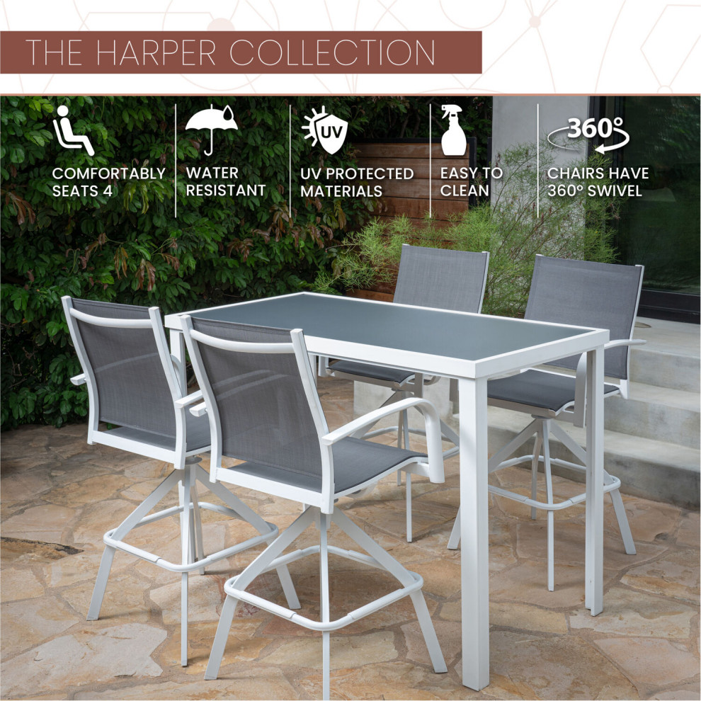 Harper 5 Piece Outdoor High Dining Set With Swivel Bar Chairs and Bar Table   Transitional   Outdoor Dining Sets   by Almo Fulfillment Services  Houzz