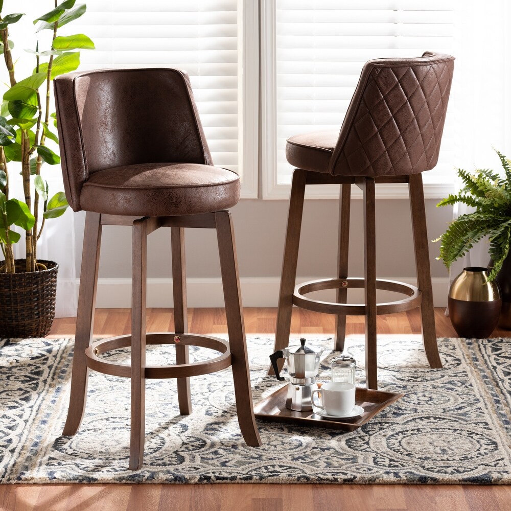 Adams Transitional Upholstered and Walnut Wood 2 PC Bar Stool Set