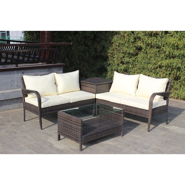 4 Piece Patio Sectional Wicker Rattan Outdoor Furniture Sofa Set - Overstock - 37055296