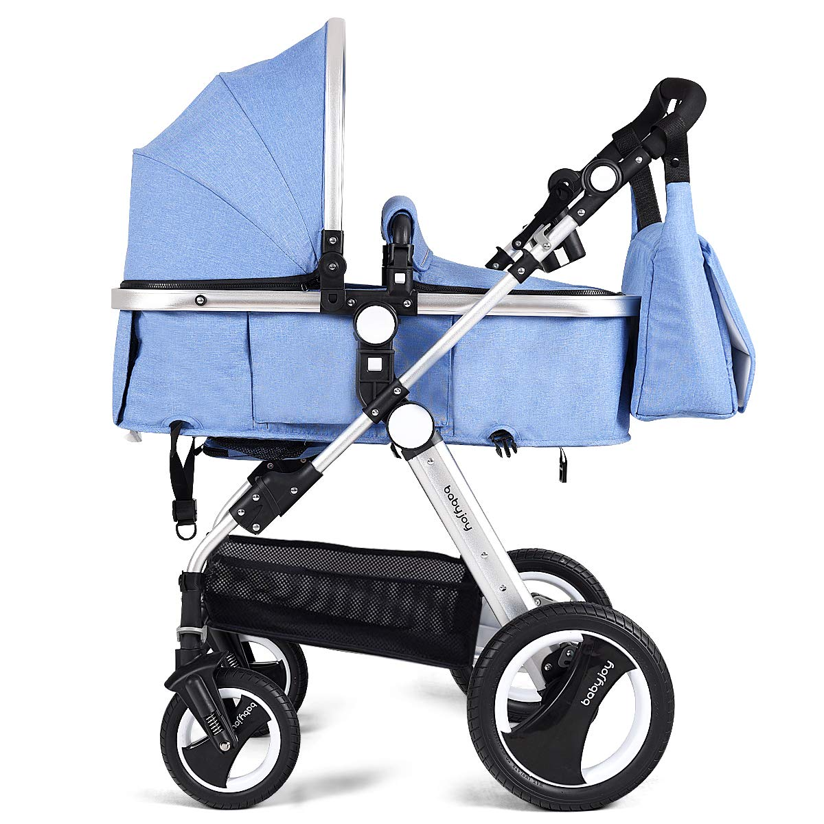 BABY JOY Baby Stroller, 2-in-1 Convertible Bassinet Reclining Stroller, Foldable Pram Carriage with 5-Point Harness