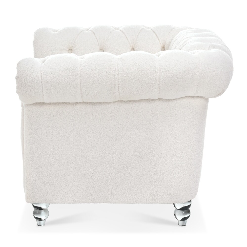 Livingroom Accent Chair  1 Seater Teddy Velvet Cover Sofa Armchair Rolled Arms Chair Lounge Chairs with Nailheads  White