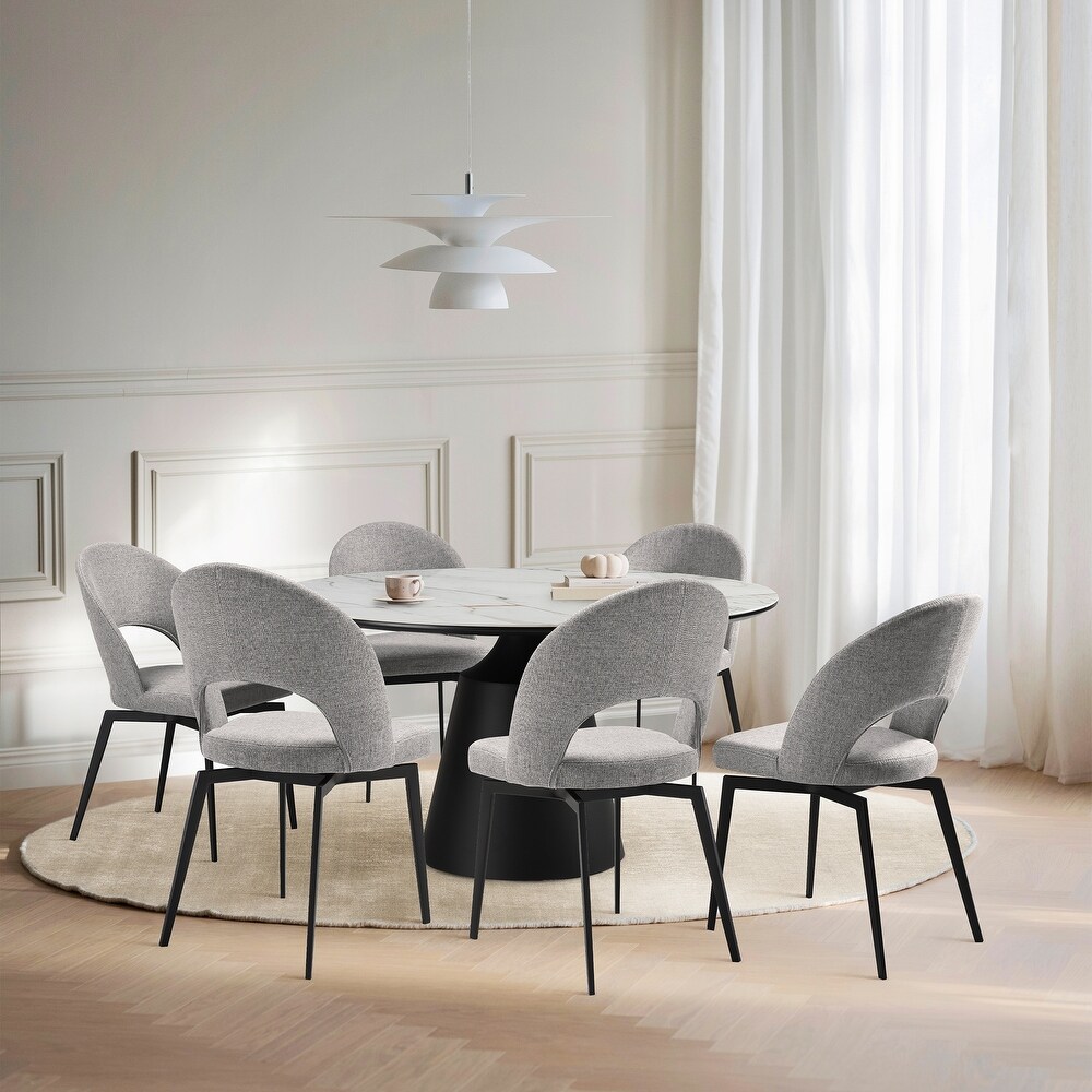 Knox Lucia 7 Piece Dining Set with Stone Top and Gray Fabric Chairs