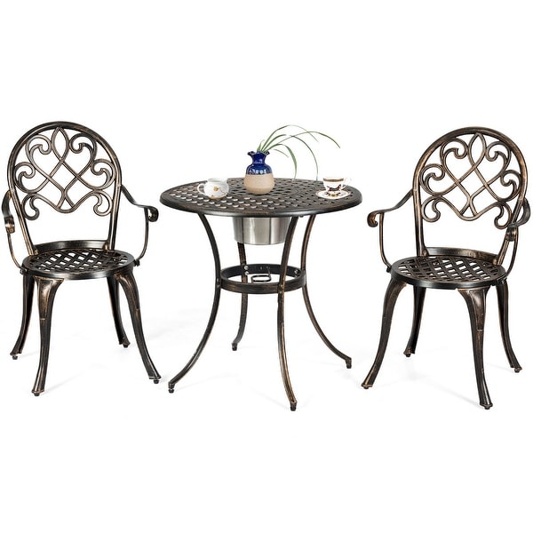 Costway 3PCS Patio Dining Set Aluminum Bistro Attached Removable Ice