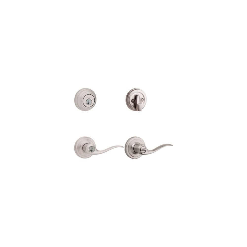 Satin Nickel Tustin Door Lever and Single Cylinder Deadbolt Set